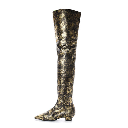Chanel Metallic Lambskin Over the Knee Boots 41 Gold Black 1 of 6