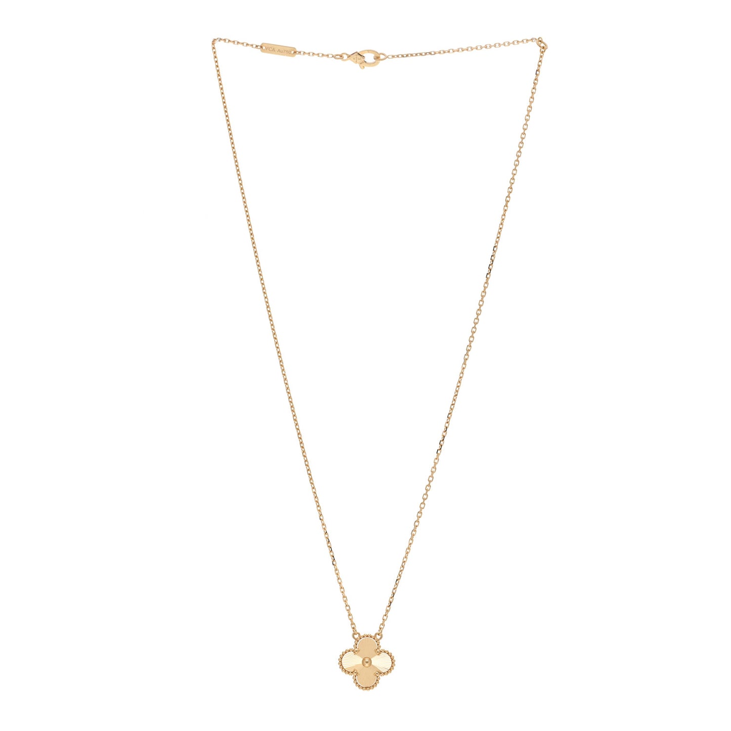 18K Yellow Gold Guilloche Vintage Alhambra Pendant Necklace