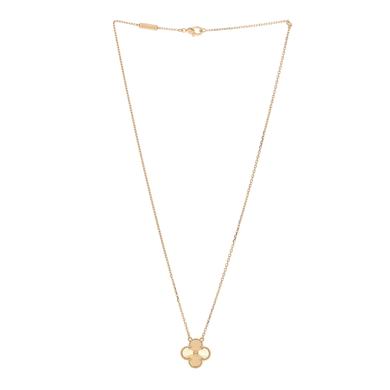 Van Cleef & Arpels 18K Yellow Gold Guilloche Vintage Alhambra Pendant Necklace 3 of 6
