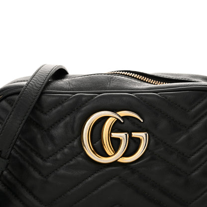 Gucci Calfskin Matelasse Small GG Marmont Chain Shoulder Bag Black 8 of 17