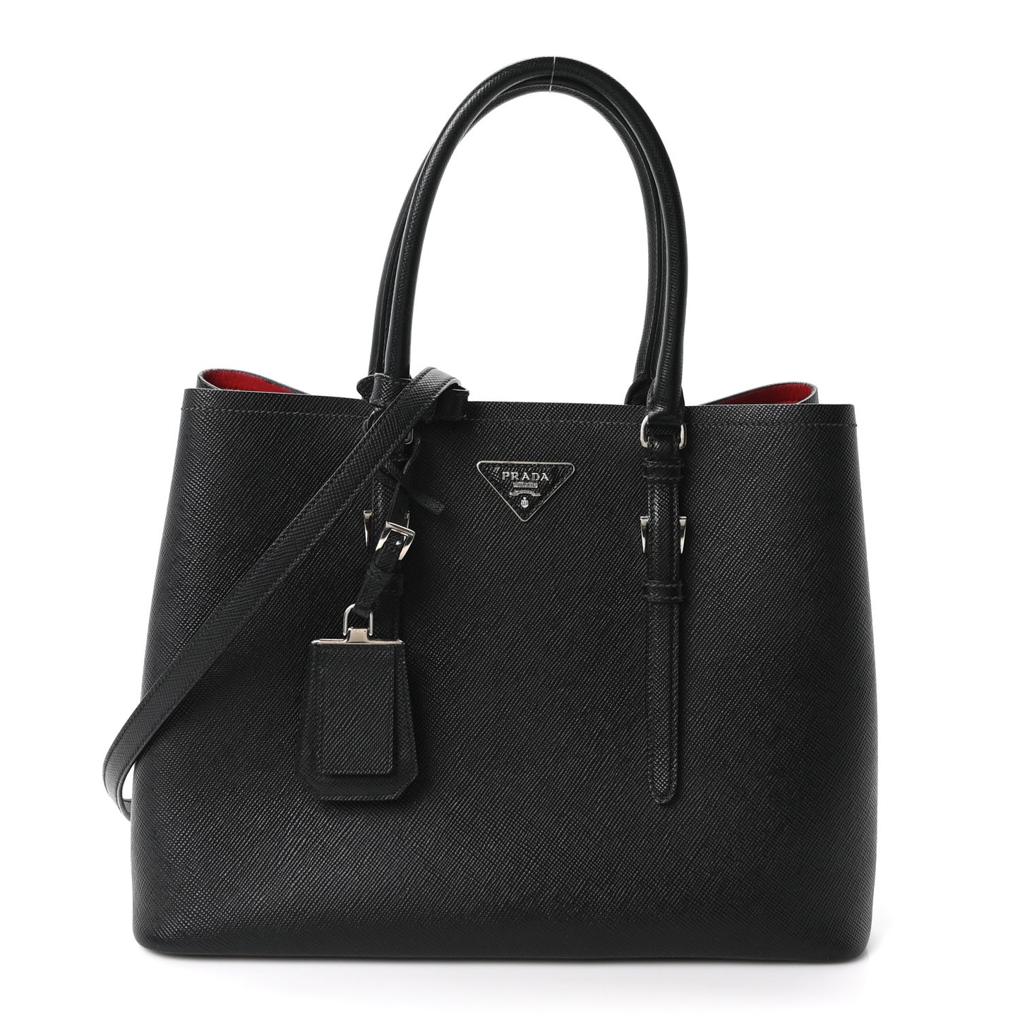 Saffiano Cuir Large Double Bag Black Fuoco