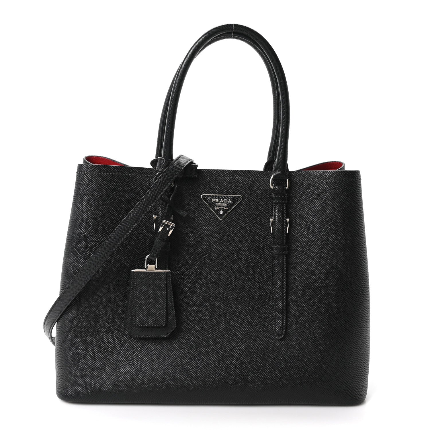 Prada Saffiano Cuir Large Double Bag Black Fuoco 1 of 9