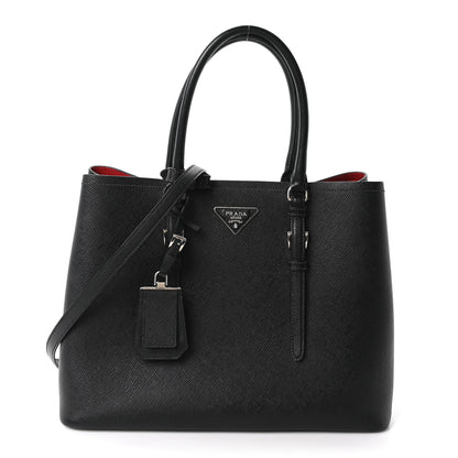 Prada Saffiano Cuir Large Double Bag Black Fuoco 1 of 9