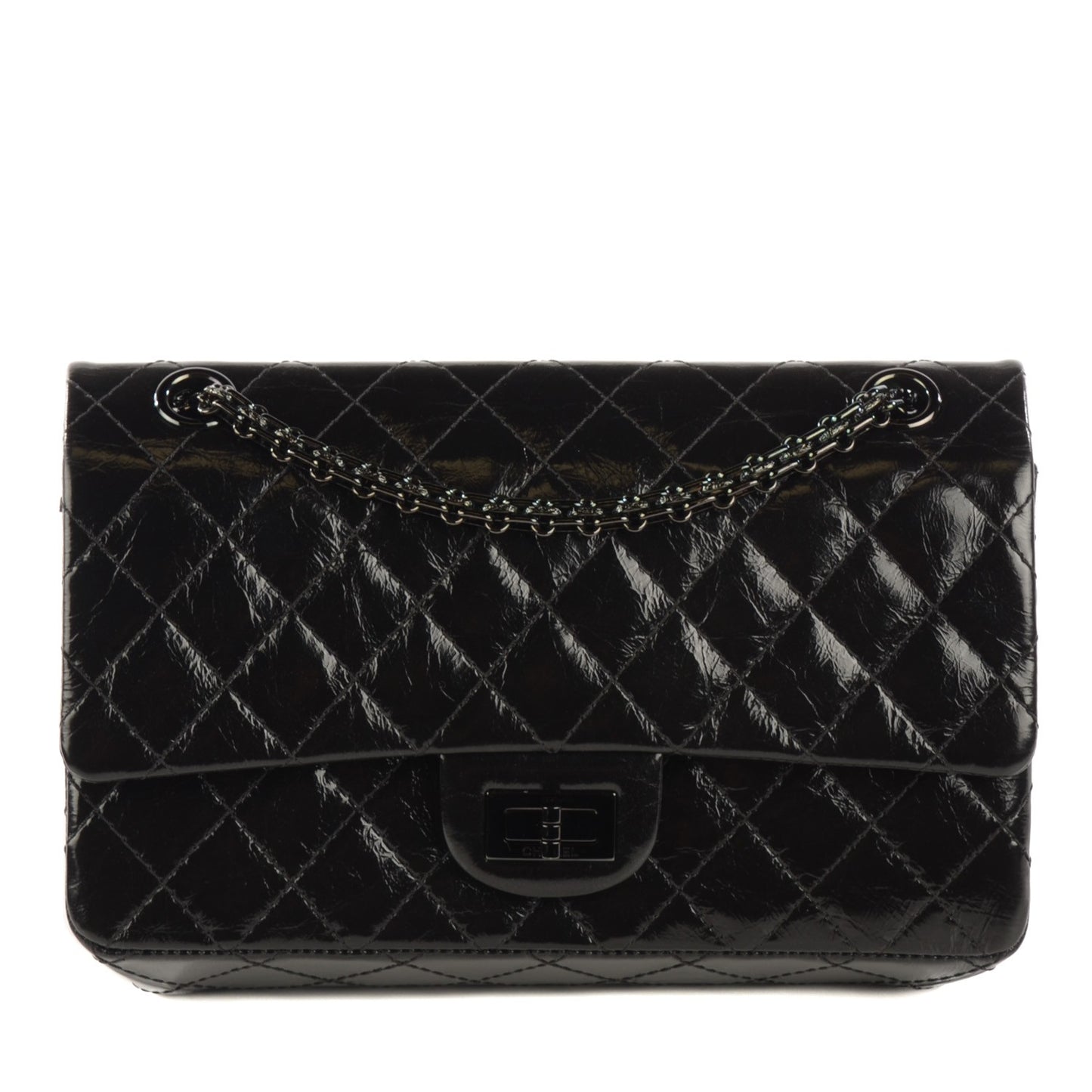 Glazed Calfskin Quilted 2.55 Reissue 225 Flap Black