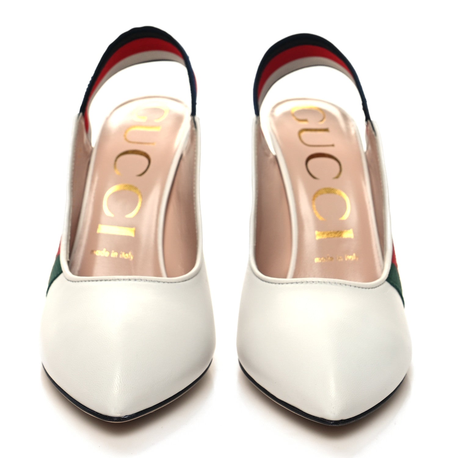 Gucci Malaga Kid Web Sylvie High Heel Slingback Pumps 38 White 2 of 8