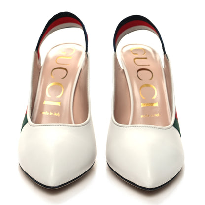 Gucci Malaga Kid Web Sylvie High Heel Slingback Pumps 38 White 2 of 8