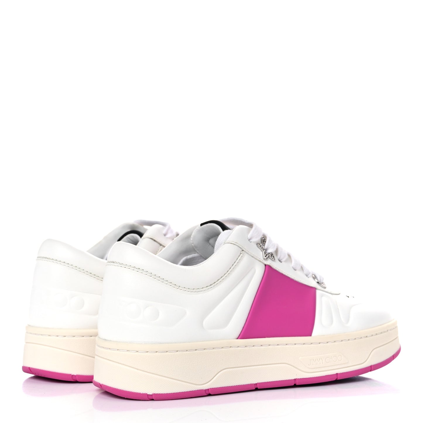 Calfskin Vinyl Striped Hawaii Flatform Sneakers 35.5 White Fuchsia