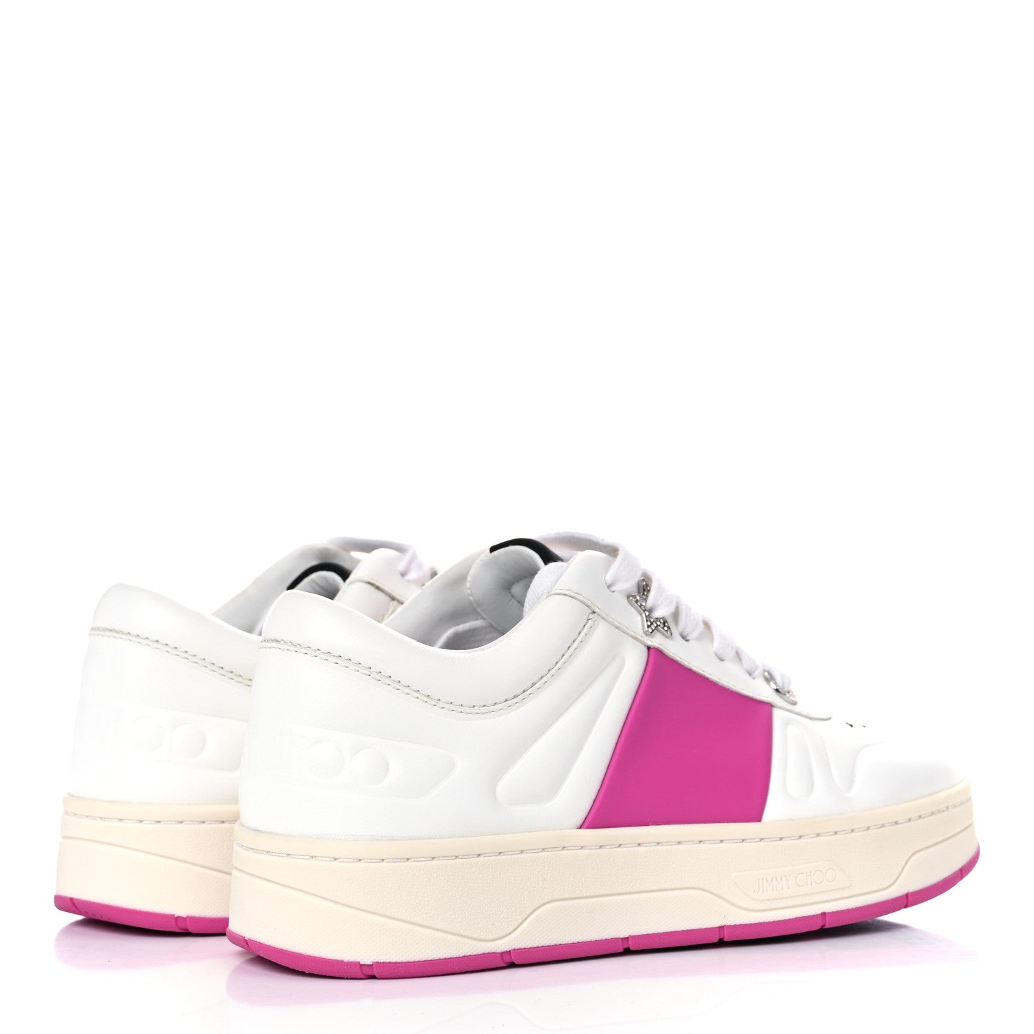 Jimmy Choo Calfskin Vinyl Striped Hawaii Flatform Sneakers 35.5 White Fuchsia 4 of 8