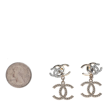 Chanel Crystal Pearl Double CC Drop Earrings Gold Silver 2 of 4