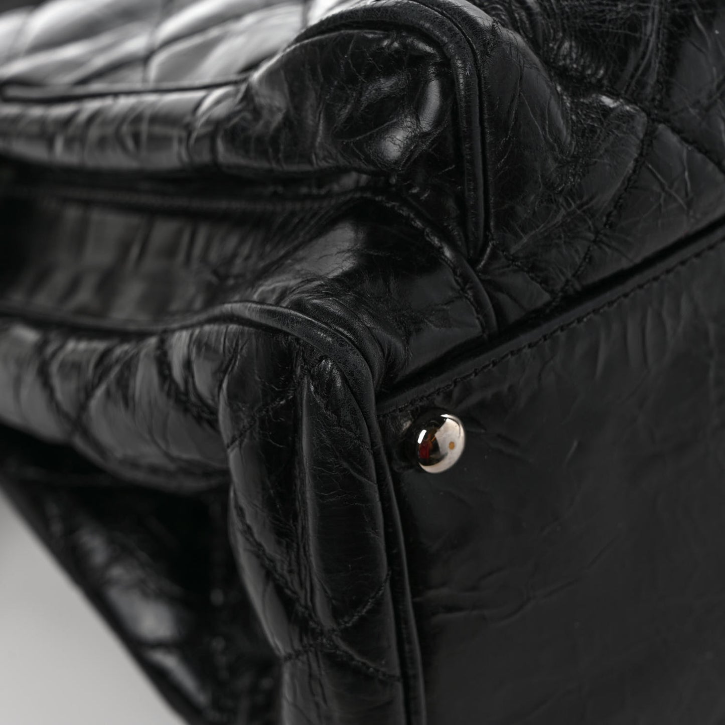 Glazed Calfskin Quilted Large New Portobello Tote Black