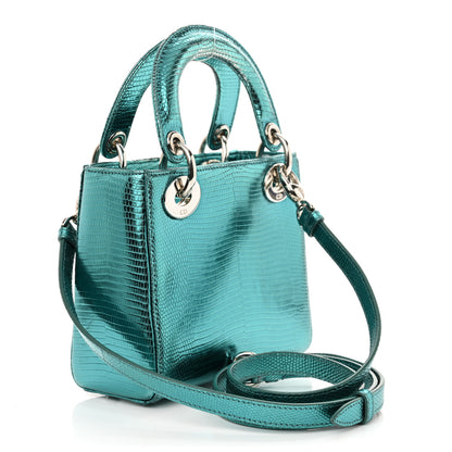 Christian Dior Metallic Lizard Mini Lady Dior Blue 3 of 14