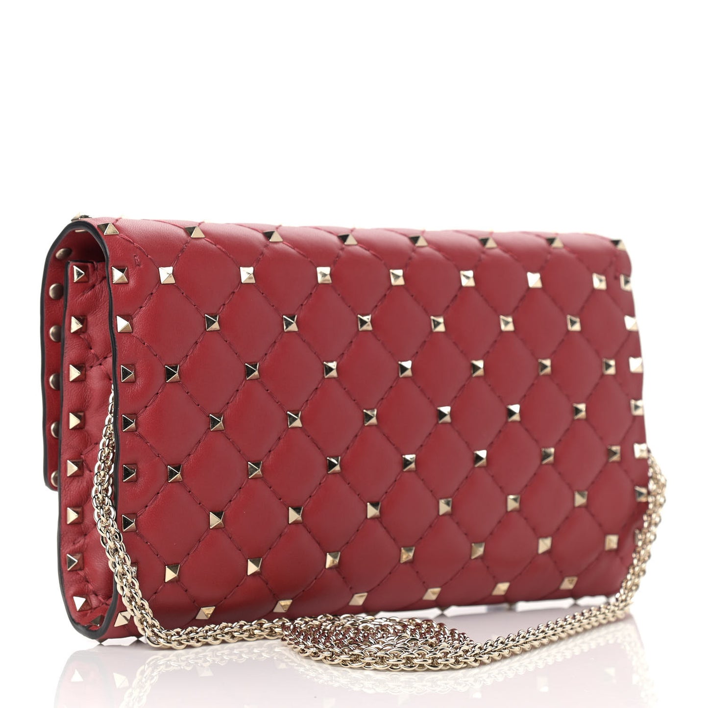 Nappa Rockstud Spike Wallet on Chain Rosso Valentino