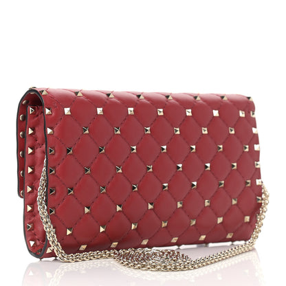 Valentino Garavani Nappa Rockstud Spike Wallet on Chain Rosso Valentino 3 of 9