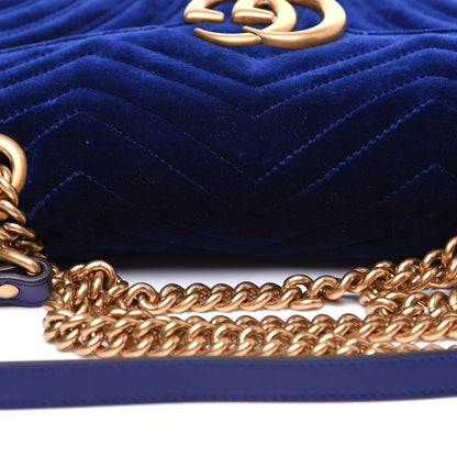 Gucci Velvet Matelasse Small GG Marmont Shoulder Bag Cobalt Blue 12 of 13