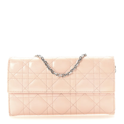 Christian Dior Patent Cannage Lady Dior Rendezvous Wallet On Chain Light Pink 1 of 9