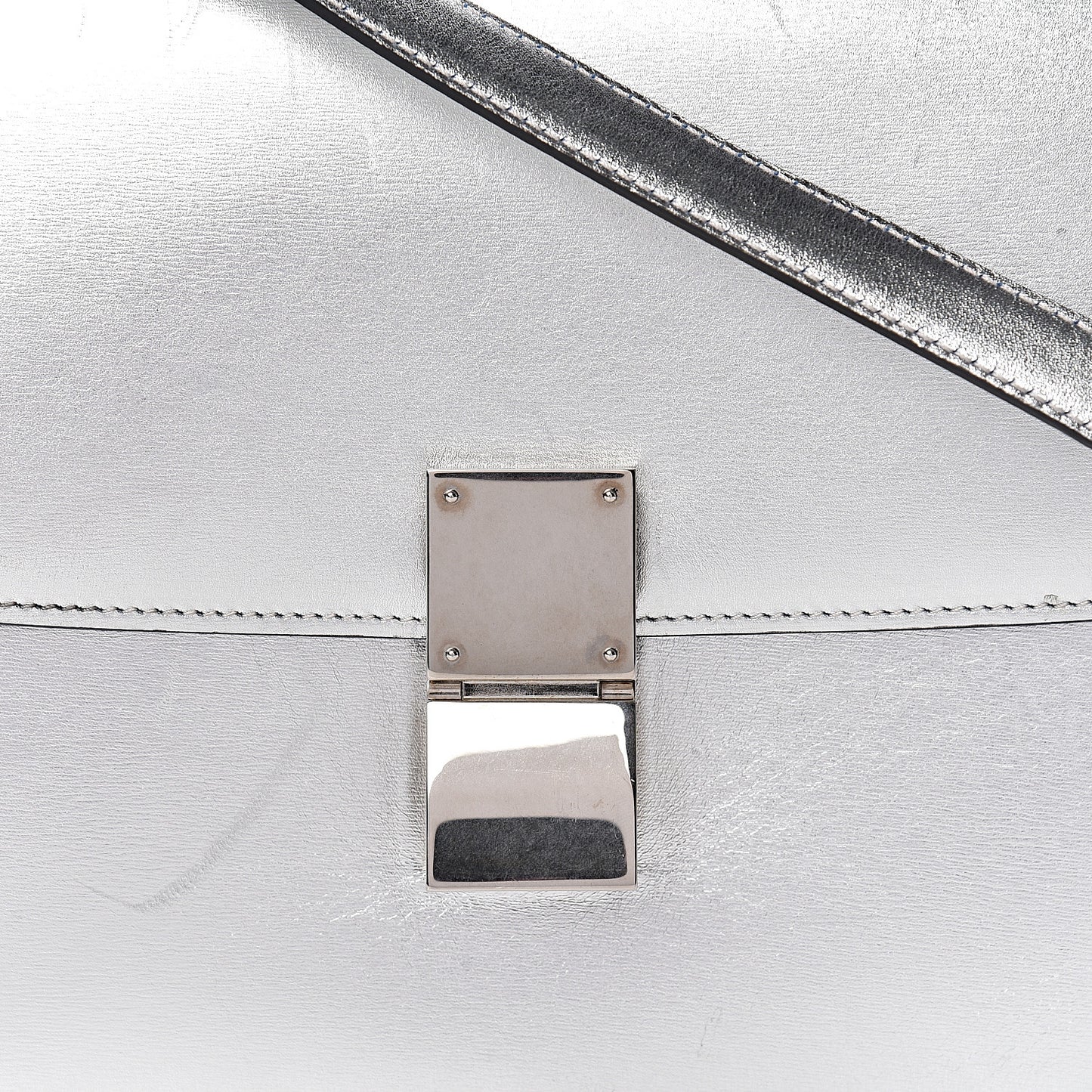 Laminated Lambskin Medium Classic Box Flap Bag Silver