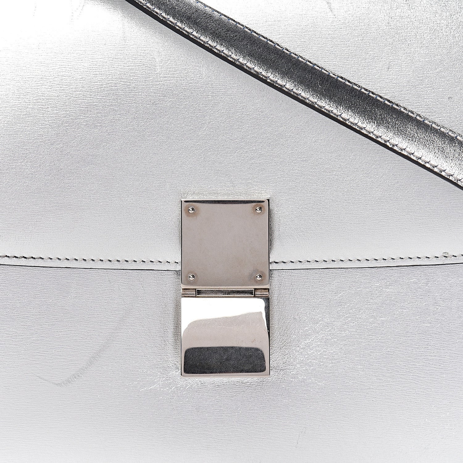 Celine Laminated Lambskin Medium Classic Box Flap Bag Silver 18 of 19