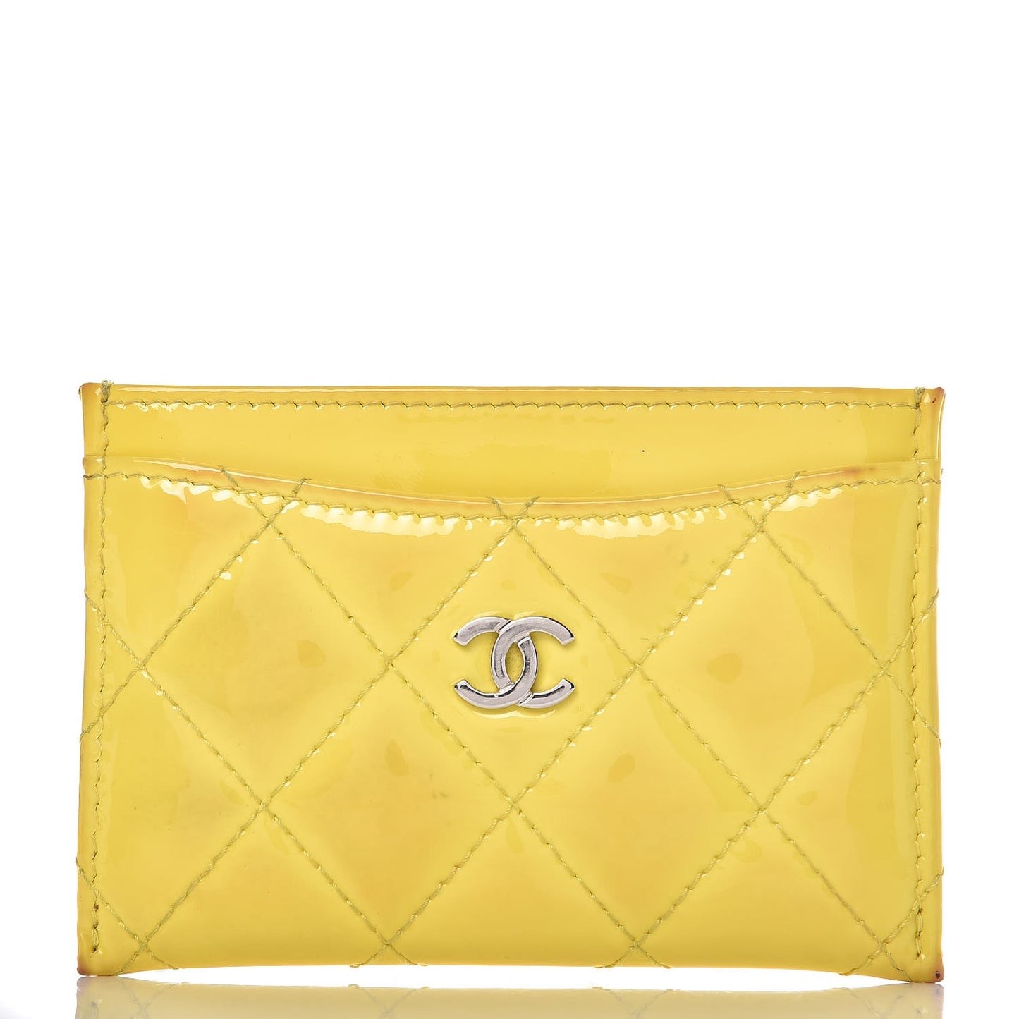 Patent Quilted Card Holder Yellow