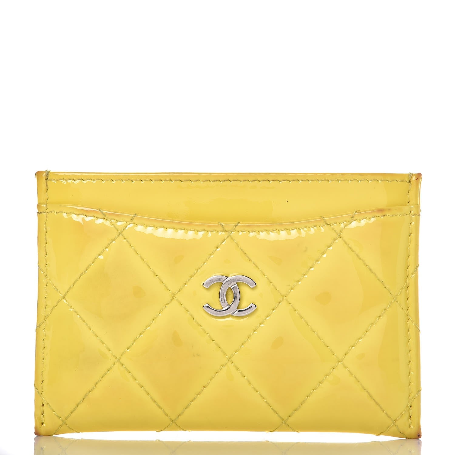 Chanel Patent Quilted Card Holder Yellow 1 of 13