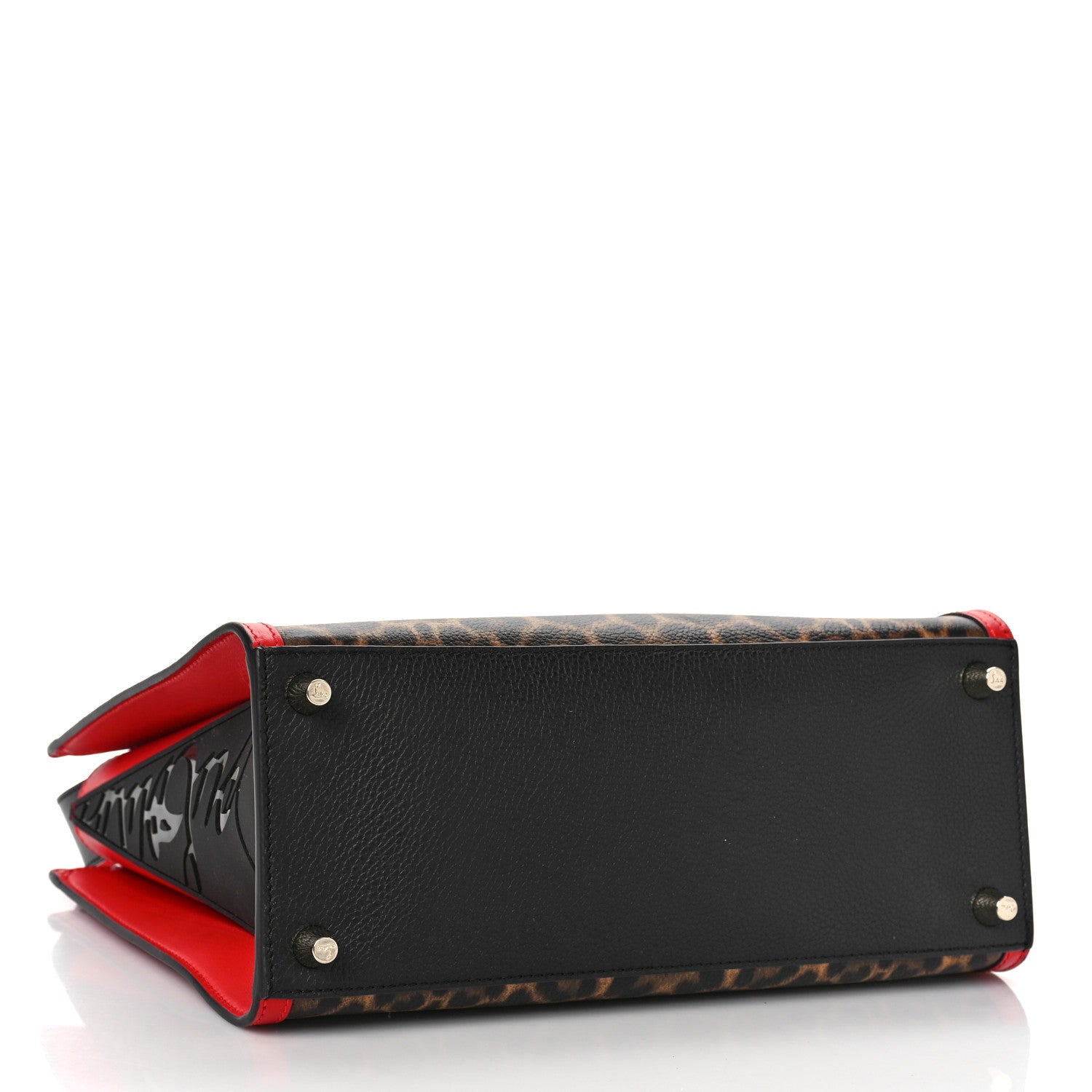 Christian Louboutin Calfskin Leopard Spiked Medium Paloma Red 3 of 7