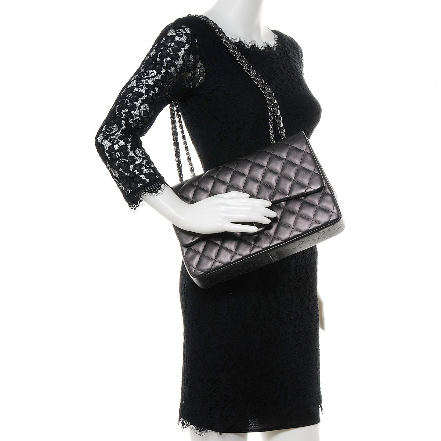 Lambskin Quilted Jumbo Single Flap Dark Metallic Grey