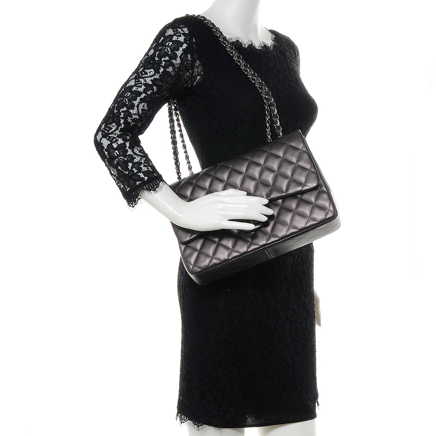 Chanel Lambskin Quilted Jumbo Single Flap Dark Metallic Grey 2 of 9