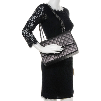 Chanel Lambskin Quilted Jumbo Single Flap Dark Metallic Grey 2 of 9