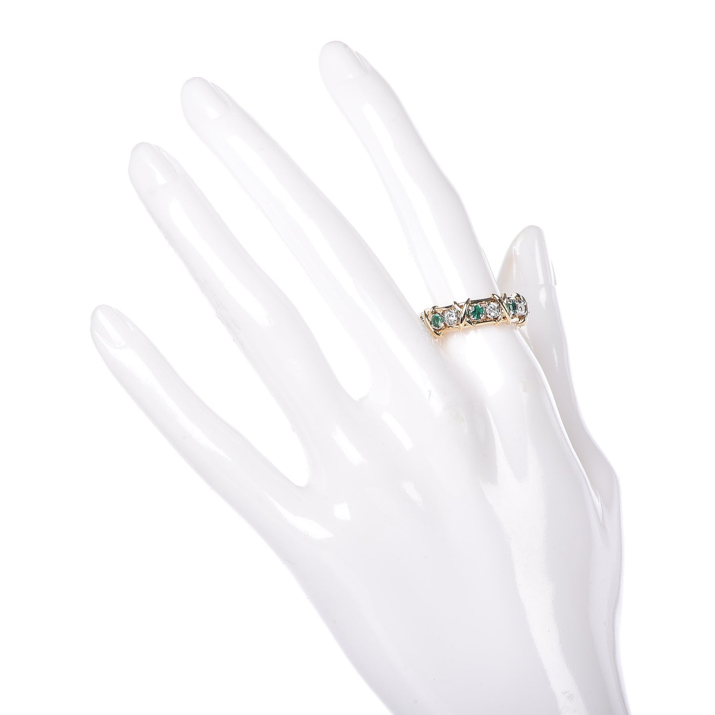 18K Yellow Gold Platinum Diamond Emerald Schlumberger Sixteen Stone Ring 55 7
