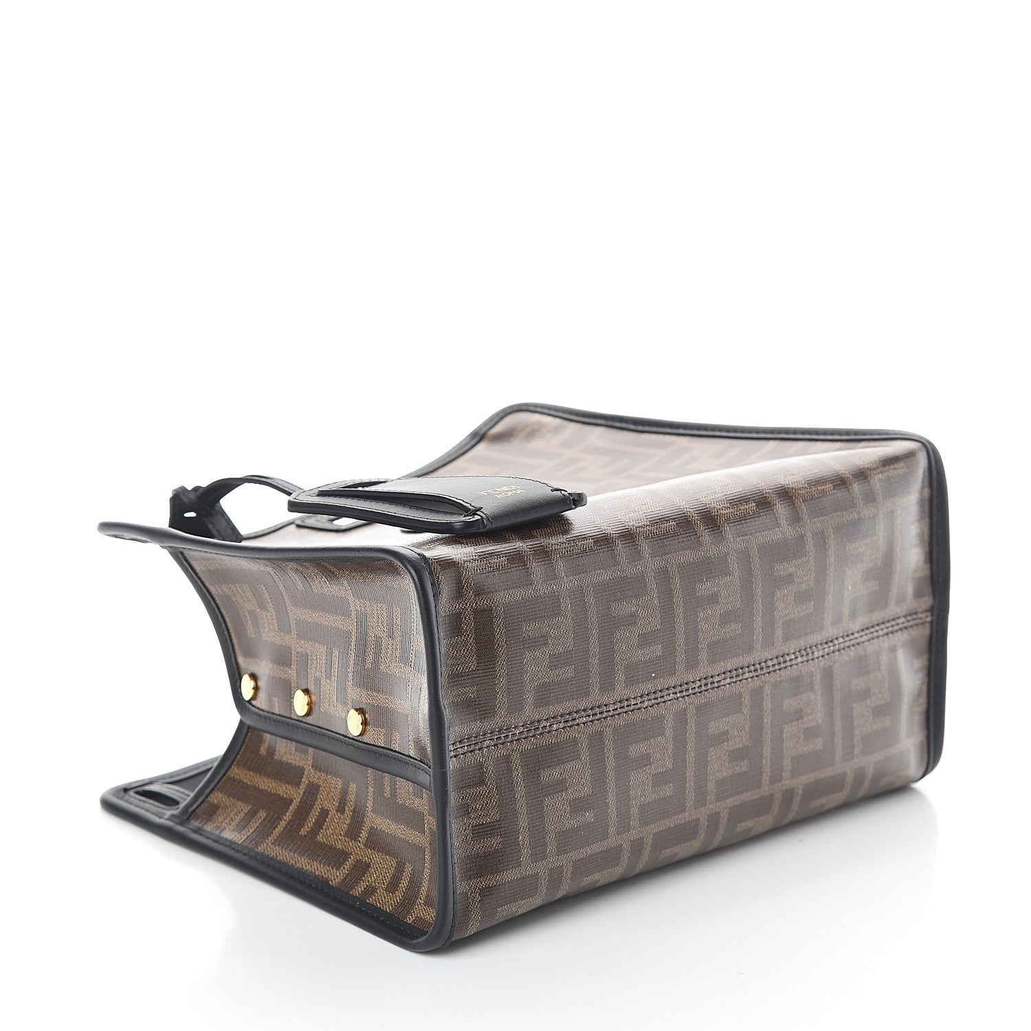 Fendi Glazed Fabric Vitello Century FF 1974 Stamp Patch Mini Peekaboo Defender Cover Mogano Panna Black 3 of 7