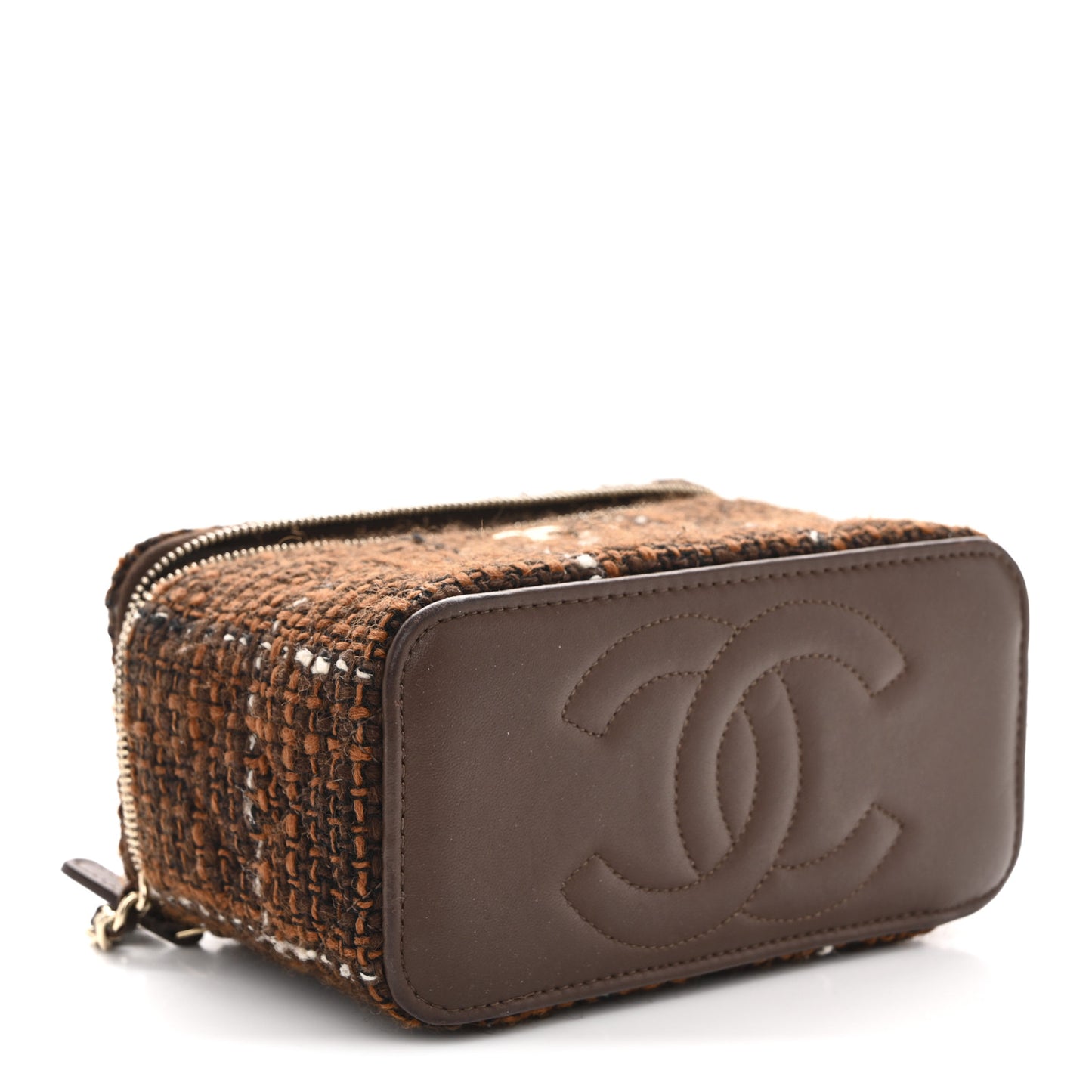 Tweed Small Top Handle Vanity Case With Chain Brown Multicolor
