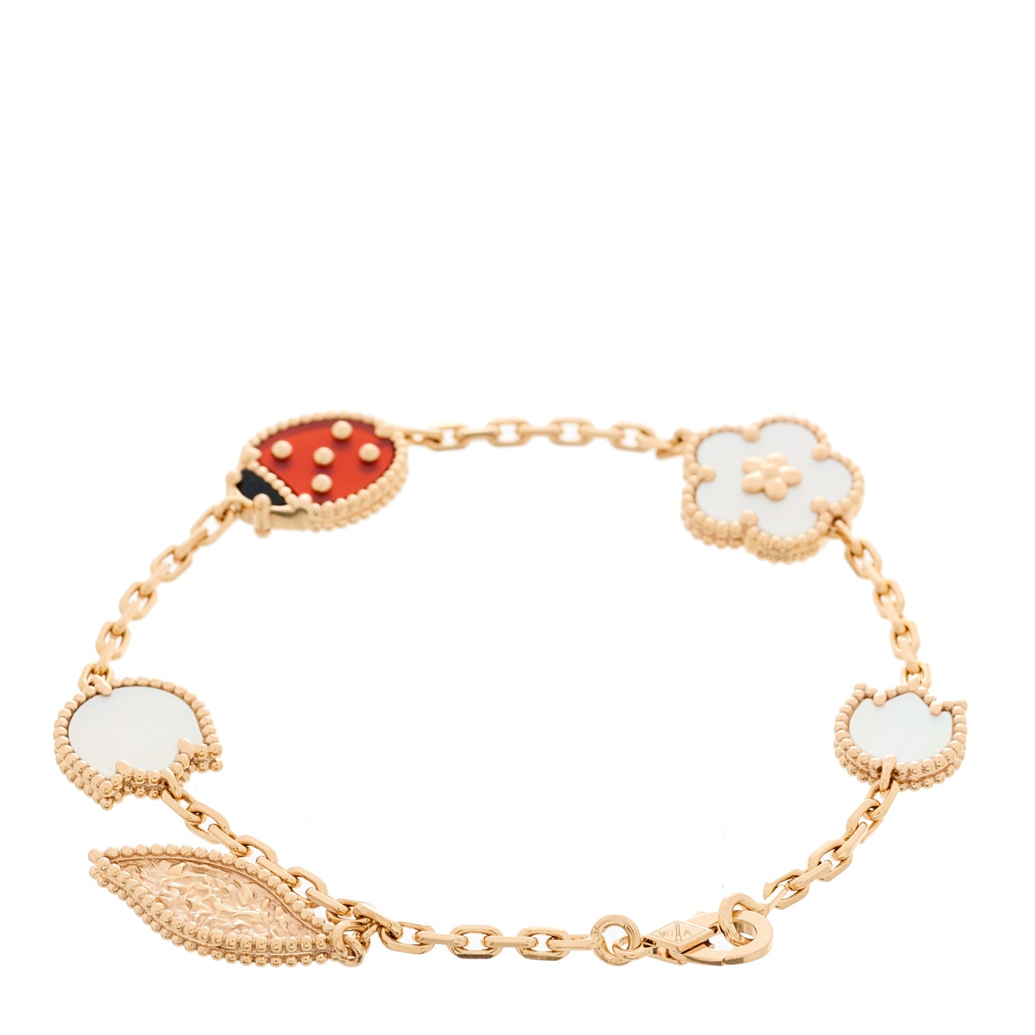 Van Cleef & Arpels 18K Rose Gold Carnelian Mother of Pearl Onyx 5 Motifs Lucky Spring Bracelet 2 of 4