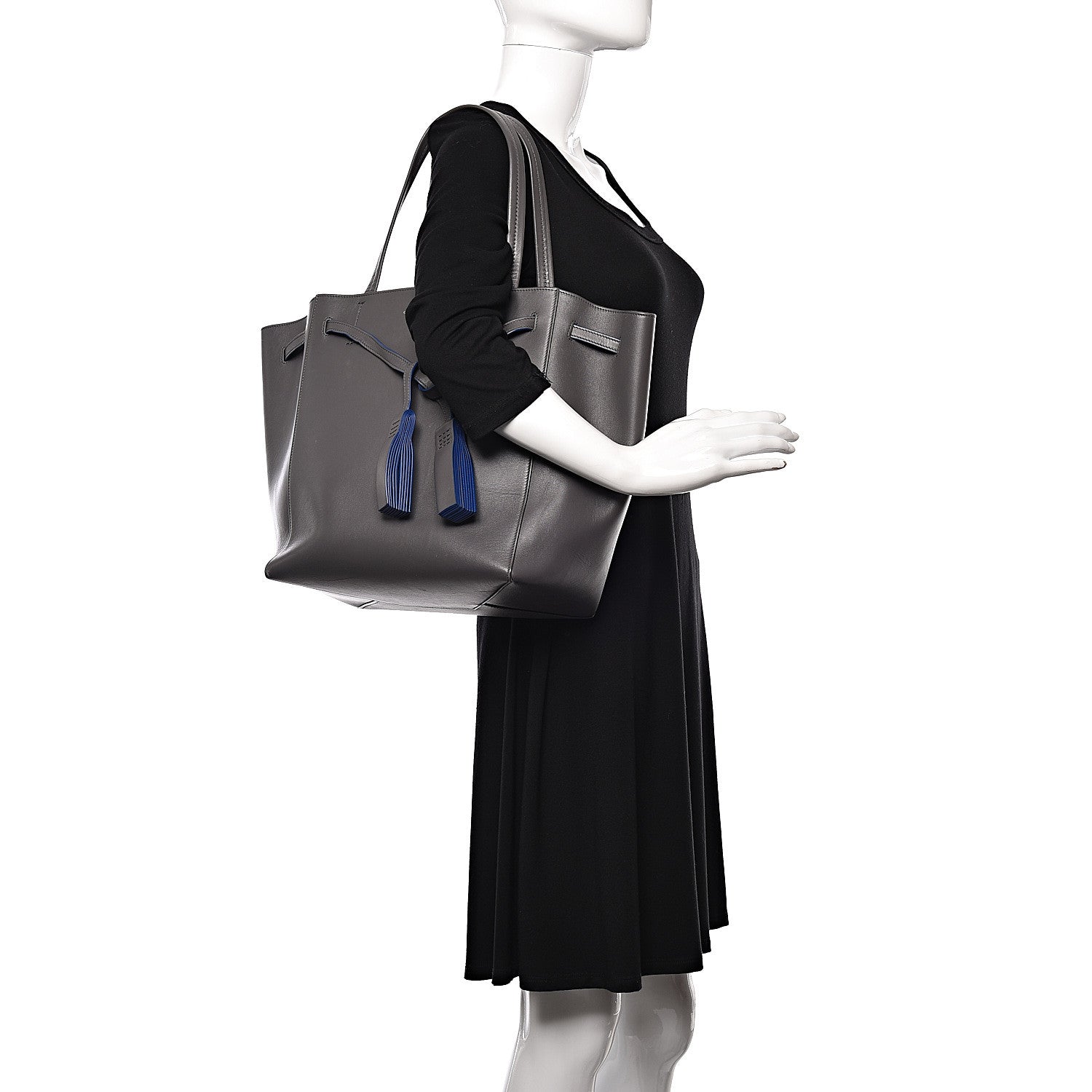 Celine Smooth Calfskin Small Tassel Cabas Phantom Gray Blue 2 of 18