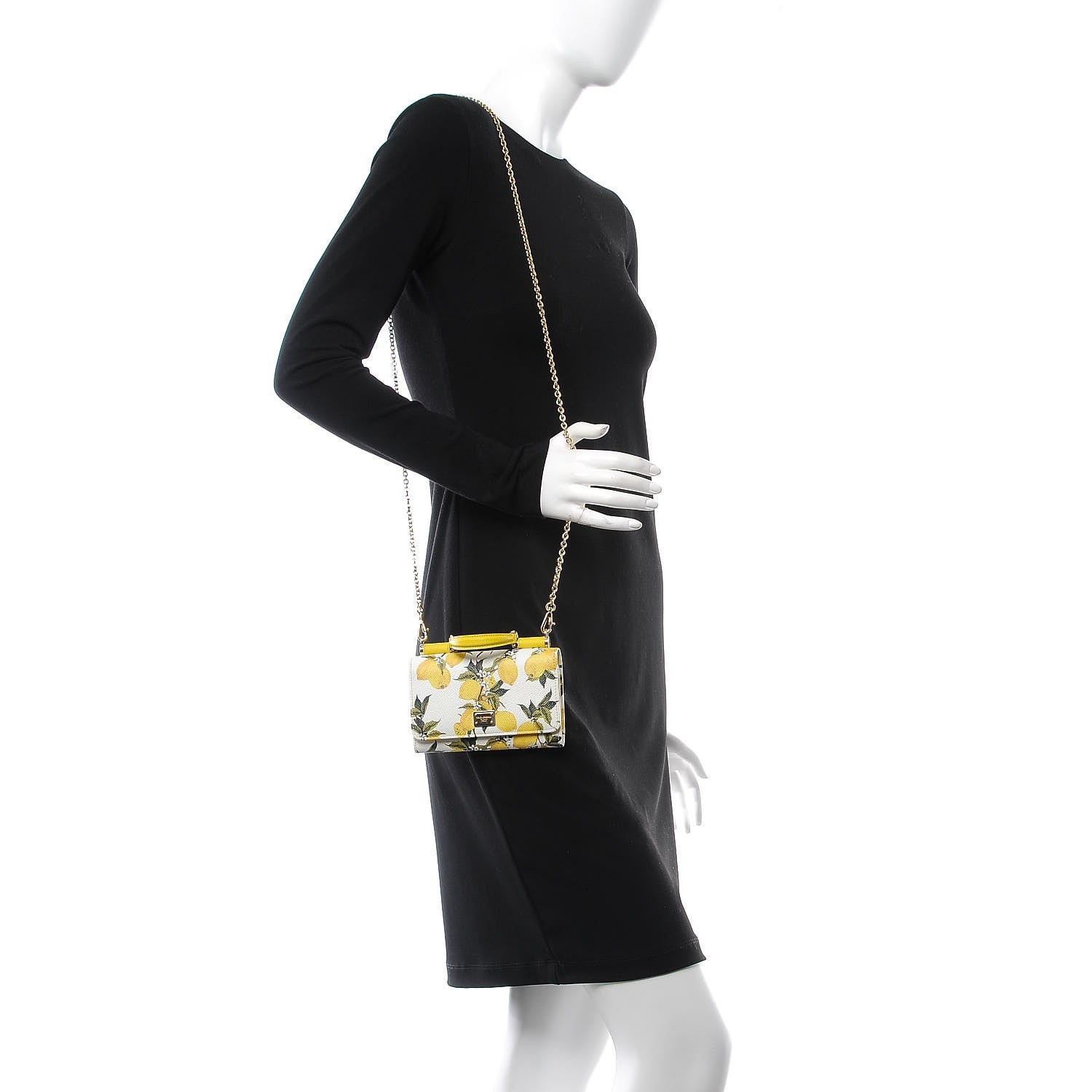 Dolce & Gabbana Dauphine Lemon Print Wallet On Chain Yellow White 2 of 9