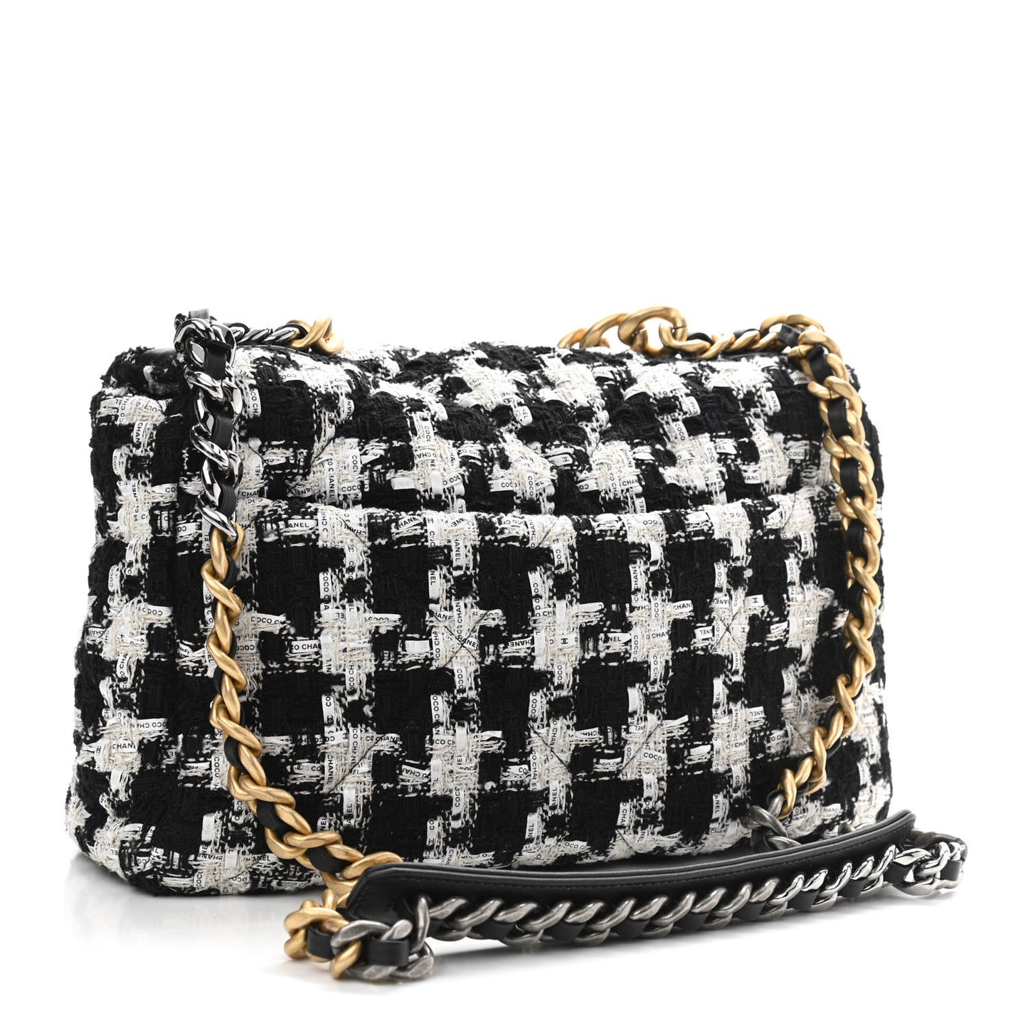 Tweed Quilted Large Chanel 19 Flap Black Ecru White