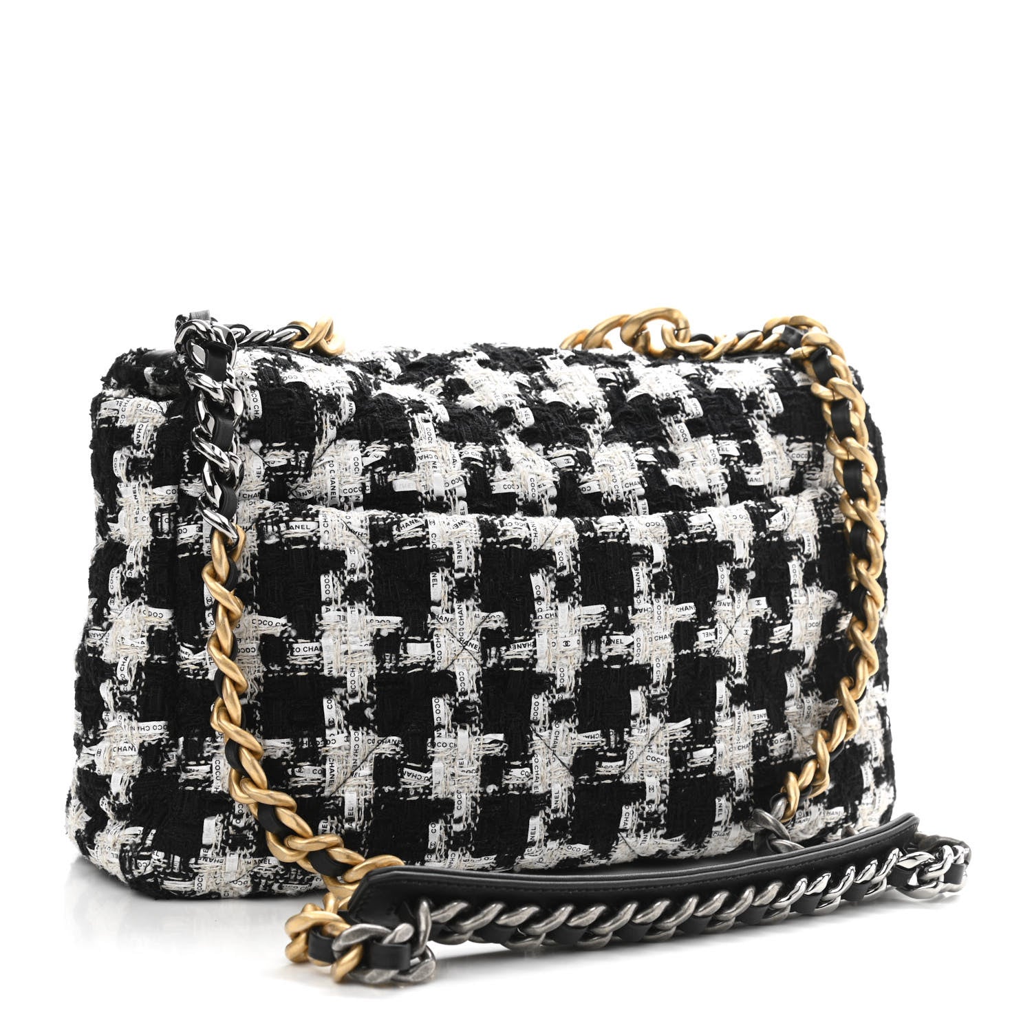 Chanel Tweed Quilted Large Chanel 19 Flap Black Ecru White 3 of 11