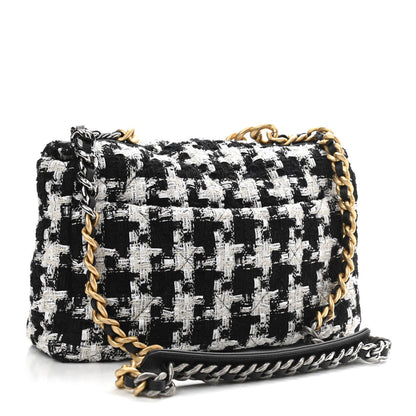 Chanel Tweed Quilted Large Chanel 19 Flap Black Ecru White 3 of 11