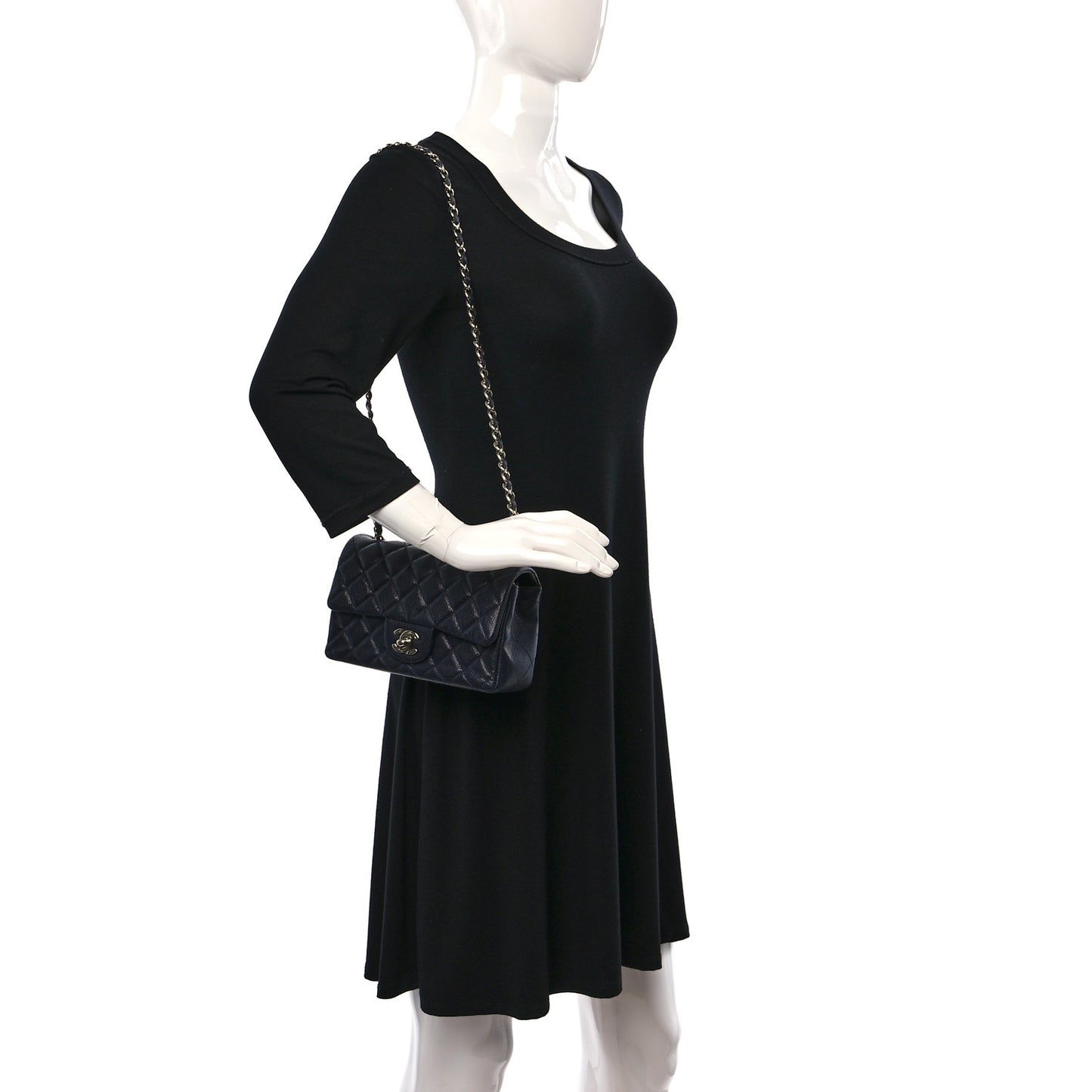 Caviar Quilted Mini Rectangular Flap Navy