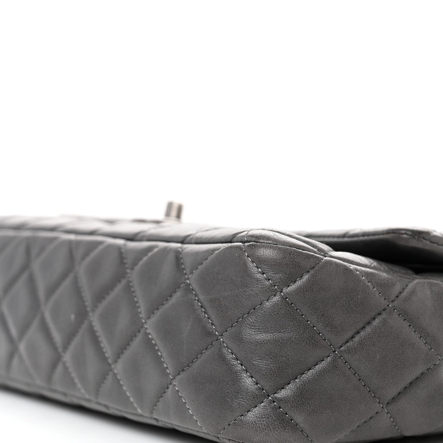 Lambskin Quilted Medium Double Flap Dark Grey