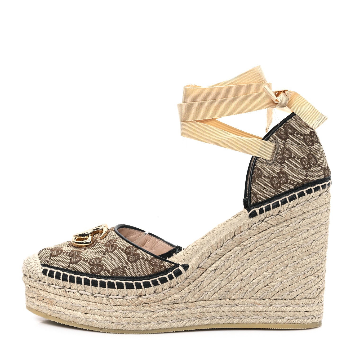 Gucci Monogram Matelasse GG Marmont Ankle Wrap Platform 35/120mm Espadrille Wedges 41 Beige Ebony Black Sand Storm 1 of 11