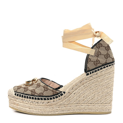 Gucci Monogram Matelasse GG Marmont Ankle Wrap Platform 35/120mm Espadrille Wedges 41 Beige Ebony Black Sand Storm 1 of 11