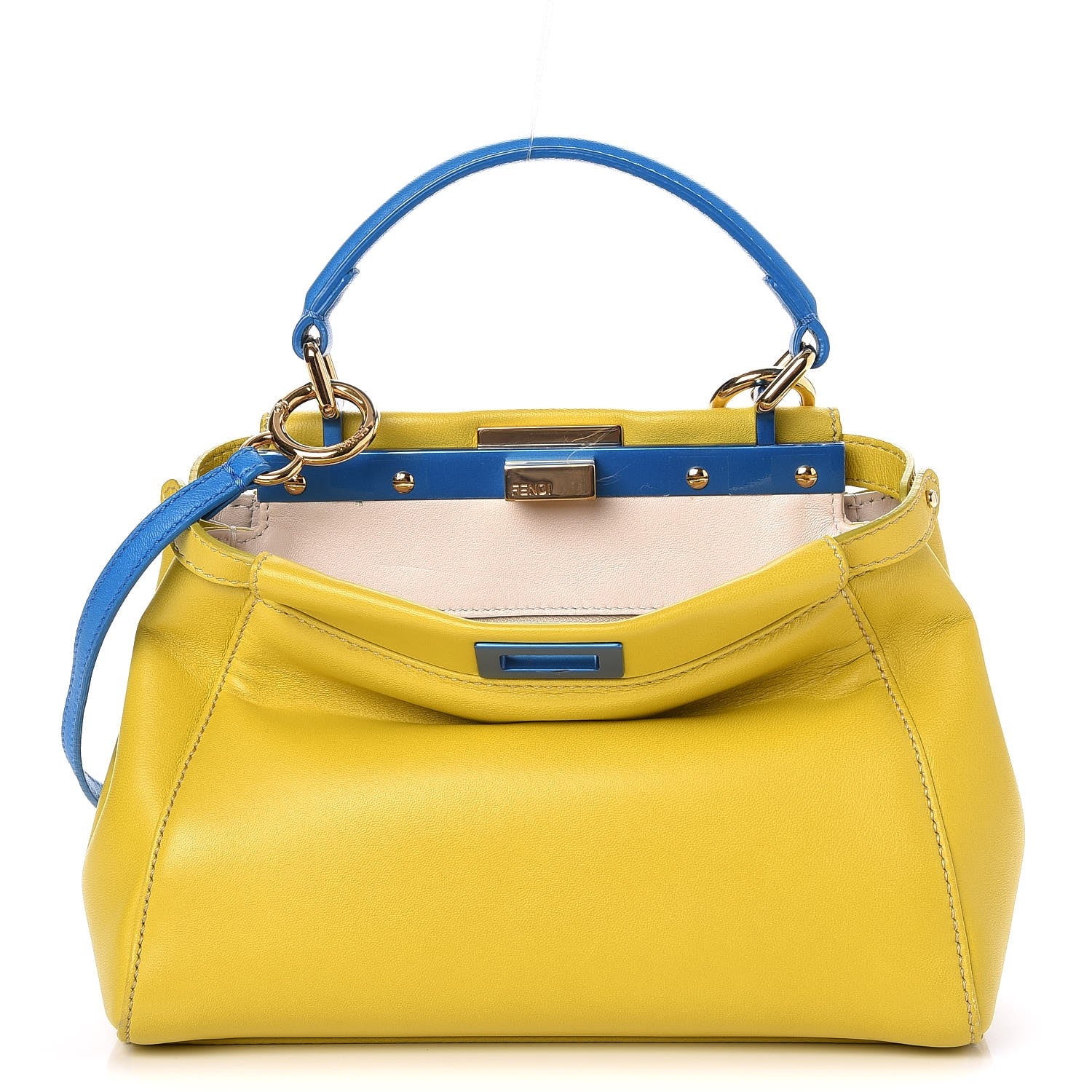 Fendi Nappa Colorblock Mini Peekaboo Iconic Satchel Lime Blue Royal Latte 1 of 9