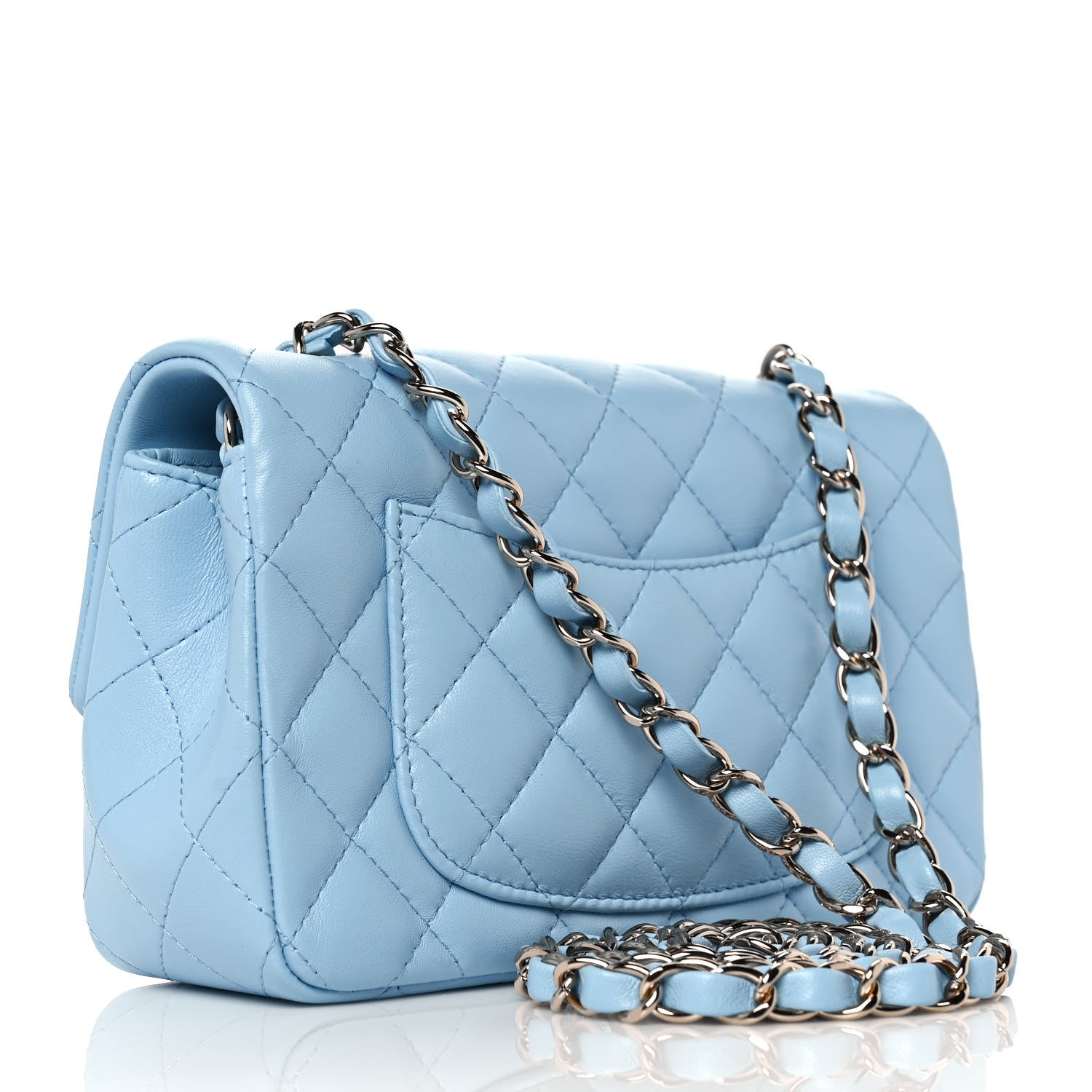 Chanel Lambskin Quilted Mini Rectangular Flap Light Blue 3 of 10