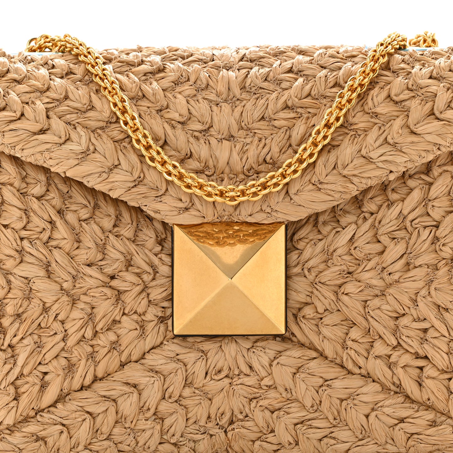 Raffia One Stud Chain Clutch Natural