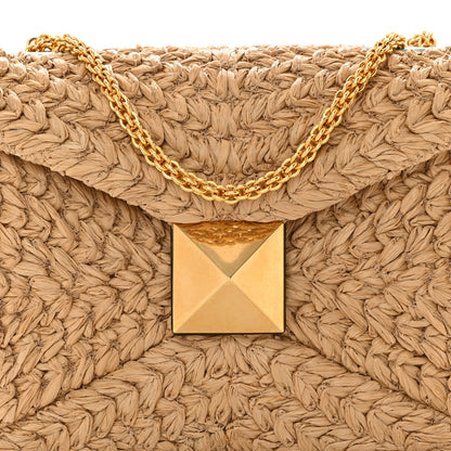 Valentino Garavani Raffia One Stud Chain Clutch Natural 7 of 9