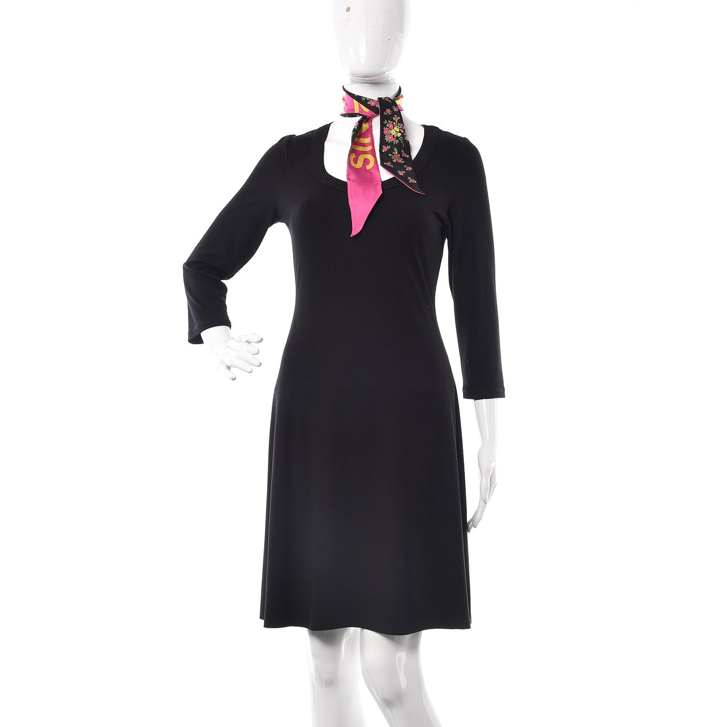 Silk Twill Sine Amore Neck Bow Scarf Fuxia Black