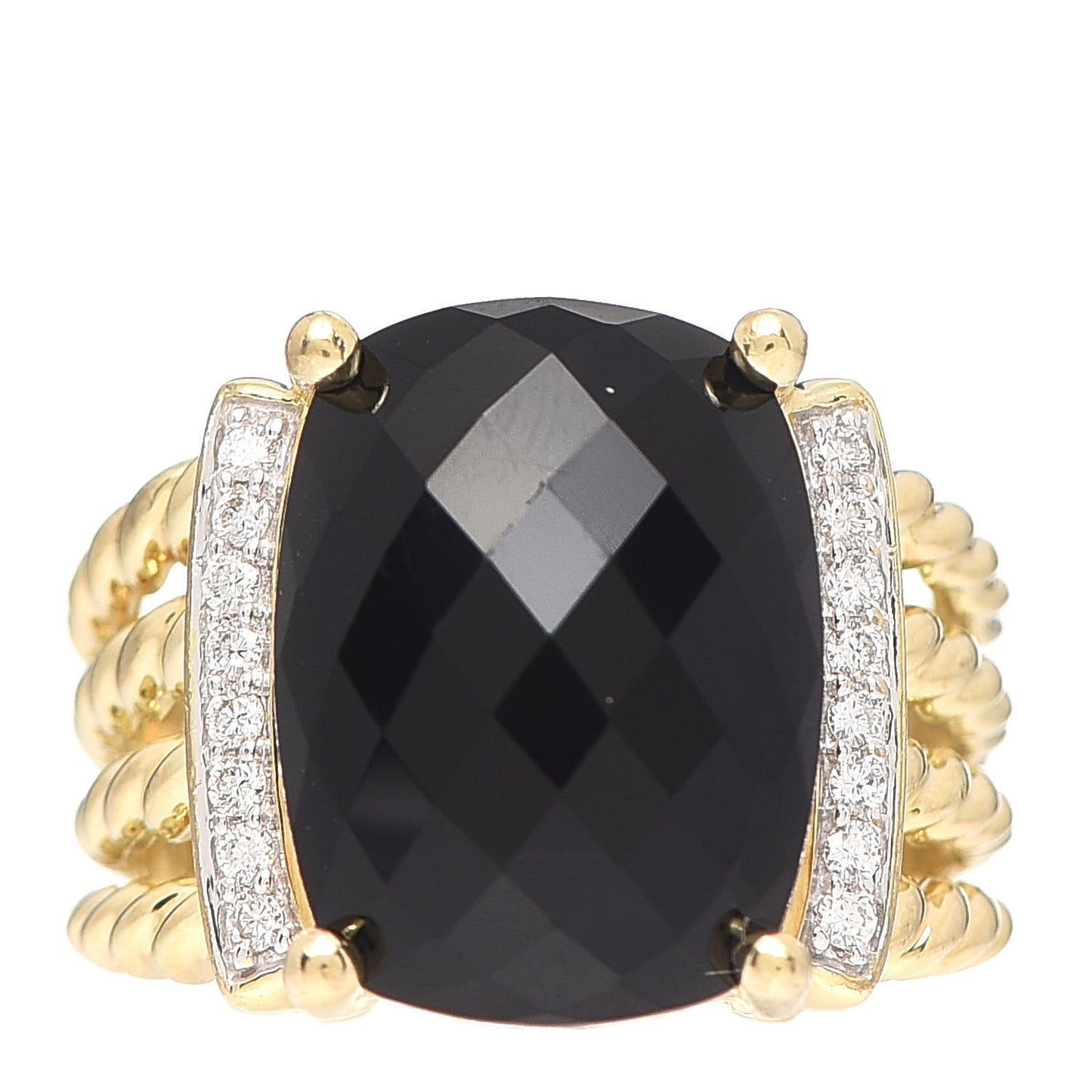 18K Yellow Gold Diamond Black Onyx 16mm Wheaton Ring 54 7
