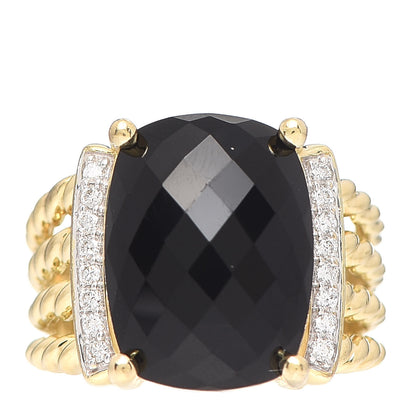 David Yurman 18K Yellow Gold Diamond Black Onyx 16mm Wheaton Ring 54 7 1 of 5