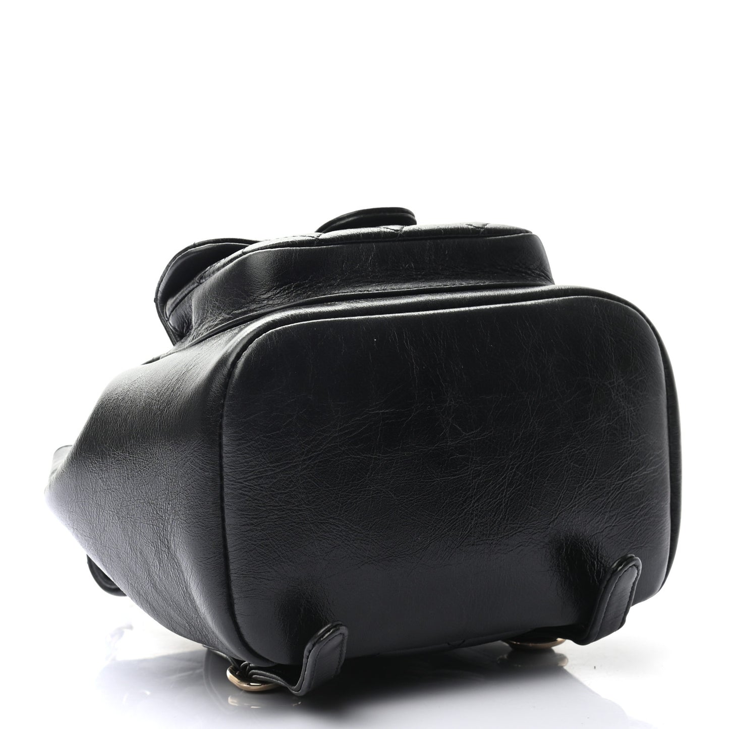 Glazed Aged Calfskin Quilted Small Duma Drawstring Backpack Black