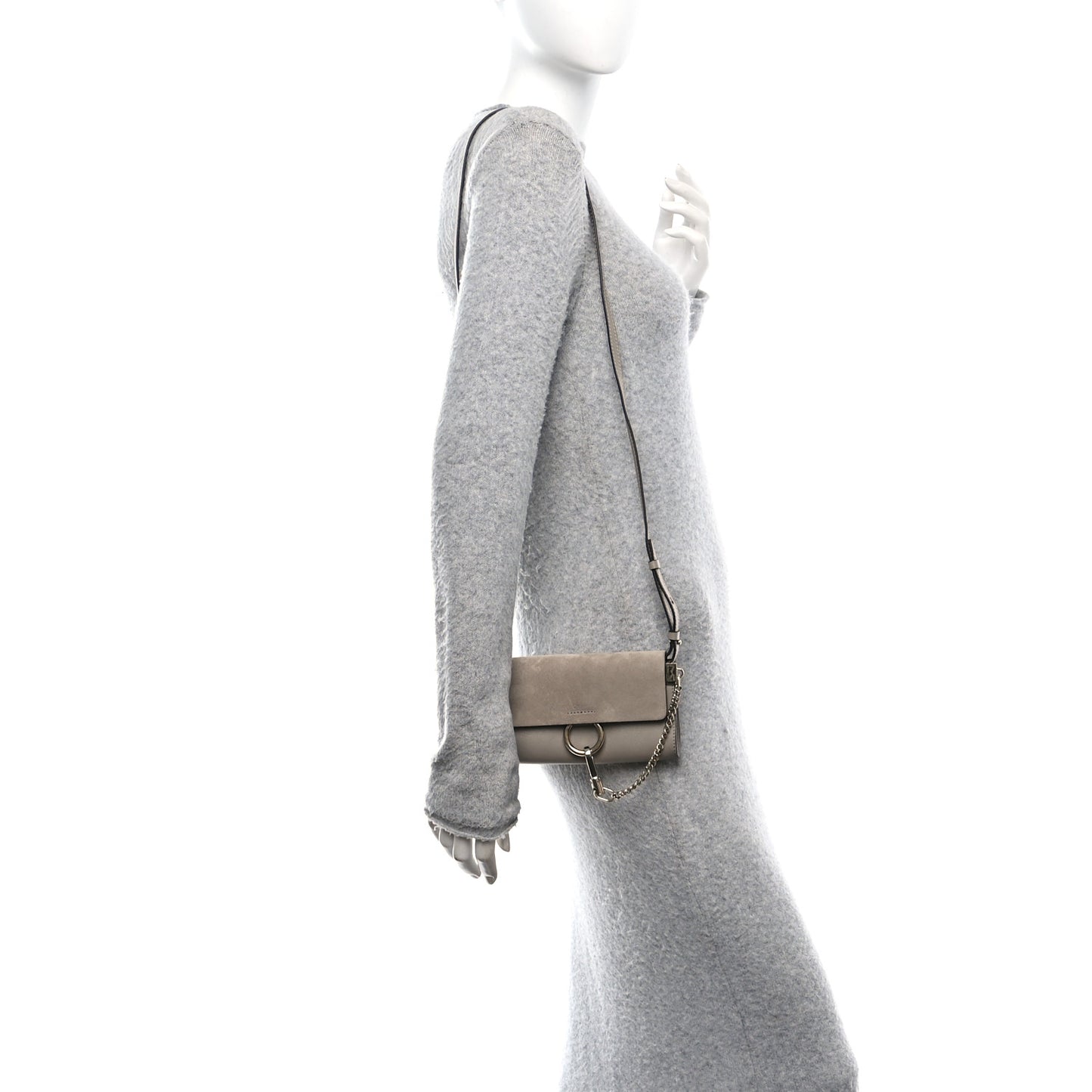 Suede Calfskin Mini Faye Shoulder Bag Motty Grey