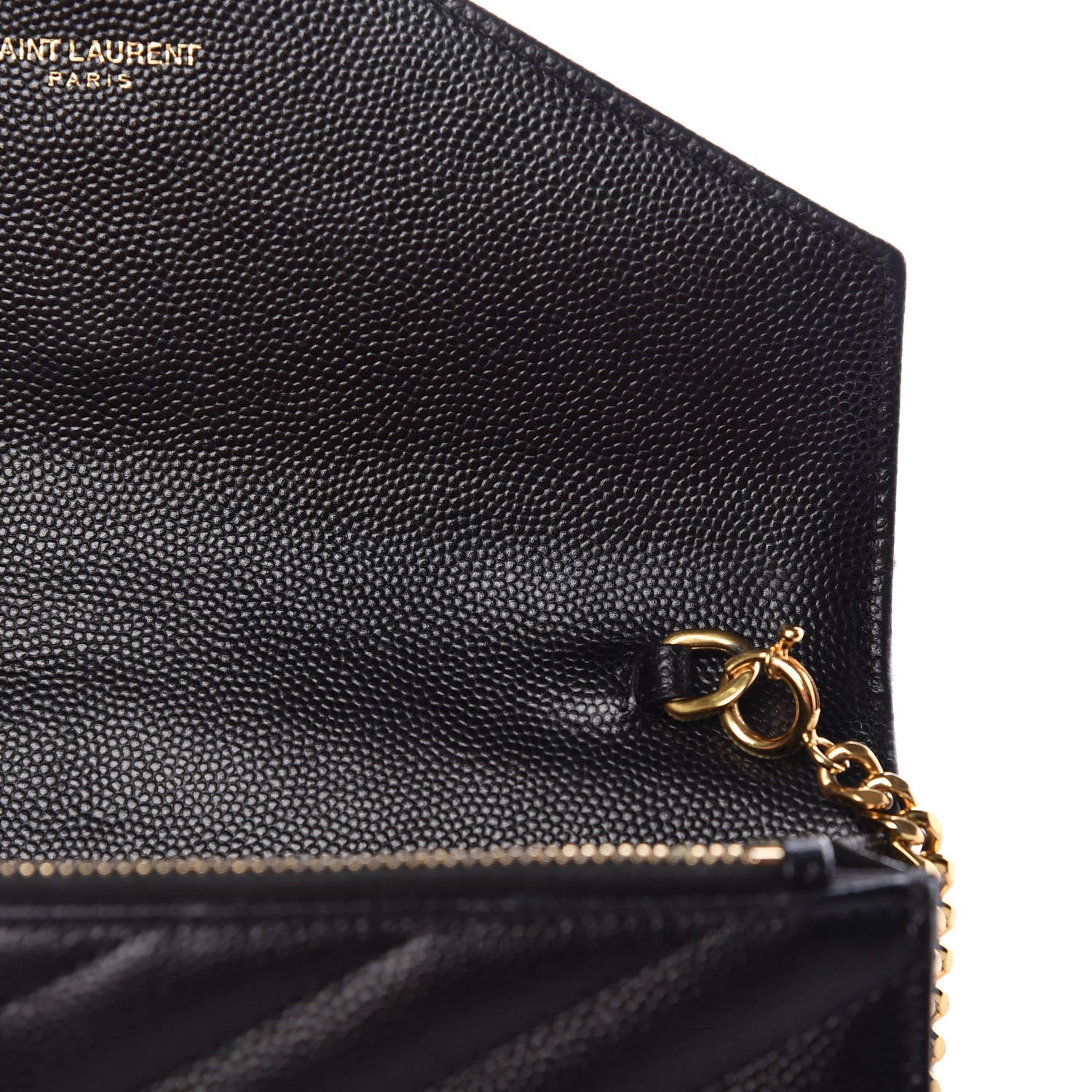 Saint Laurent Grain De Poudre Matelasse Chevron Monogram Envelope Chain Wallet Black 9 of 17
